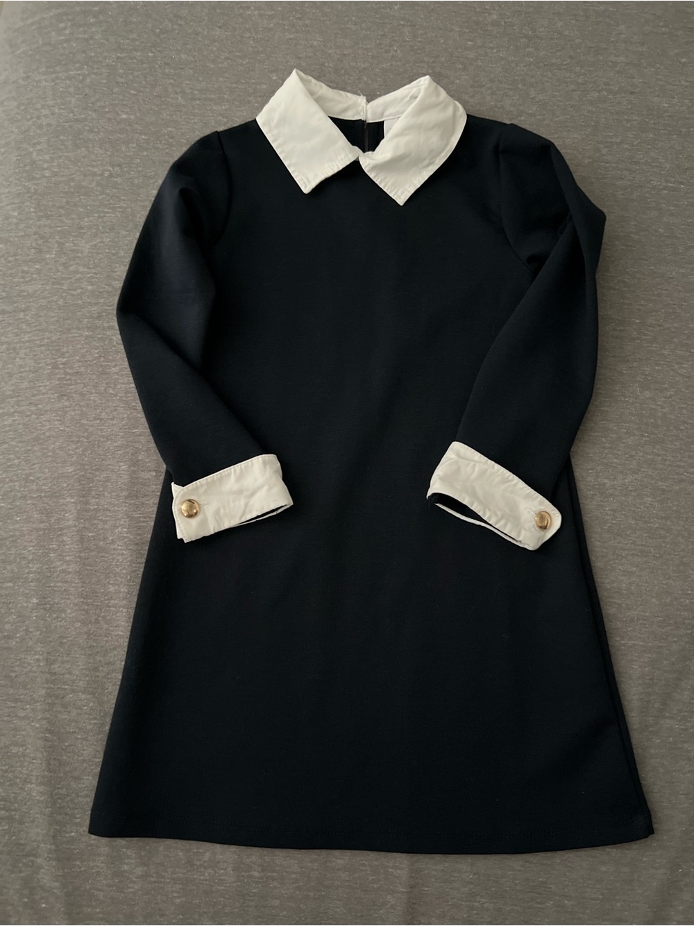 Girls Navy Blue Dress with White Collar and Cuffs